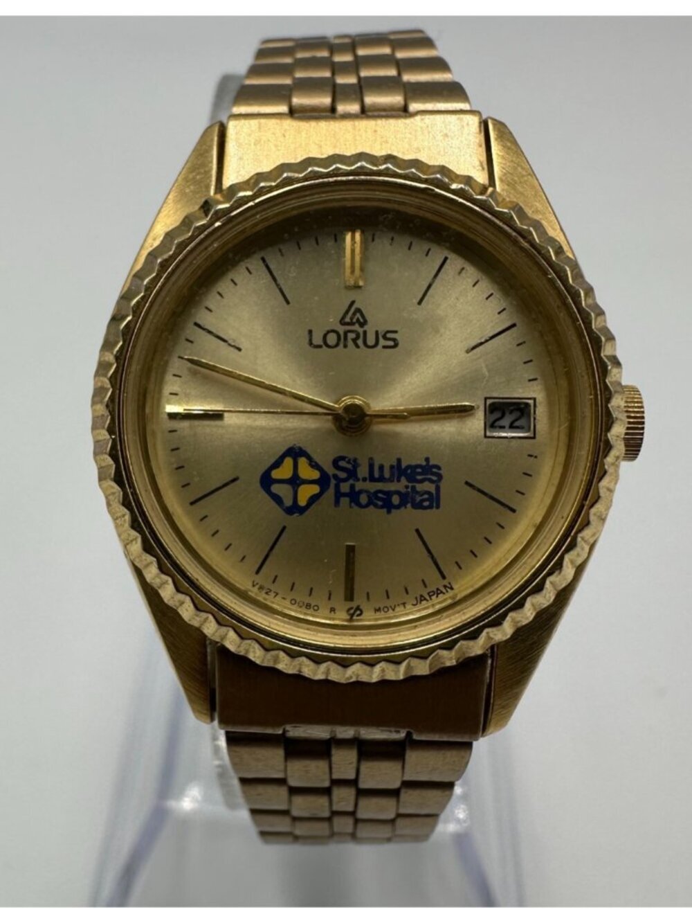 Lorus Watch Womens Gold Tone St. Lukes Hospital Dial Date New Battery 6.5"